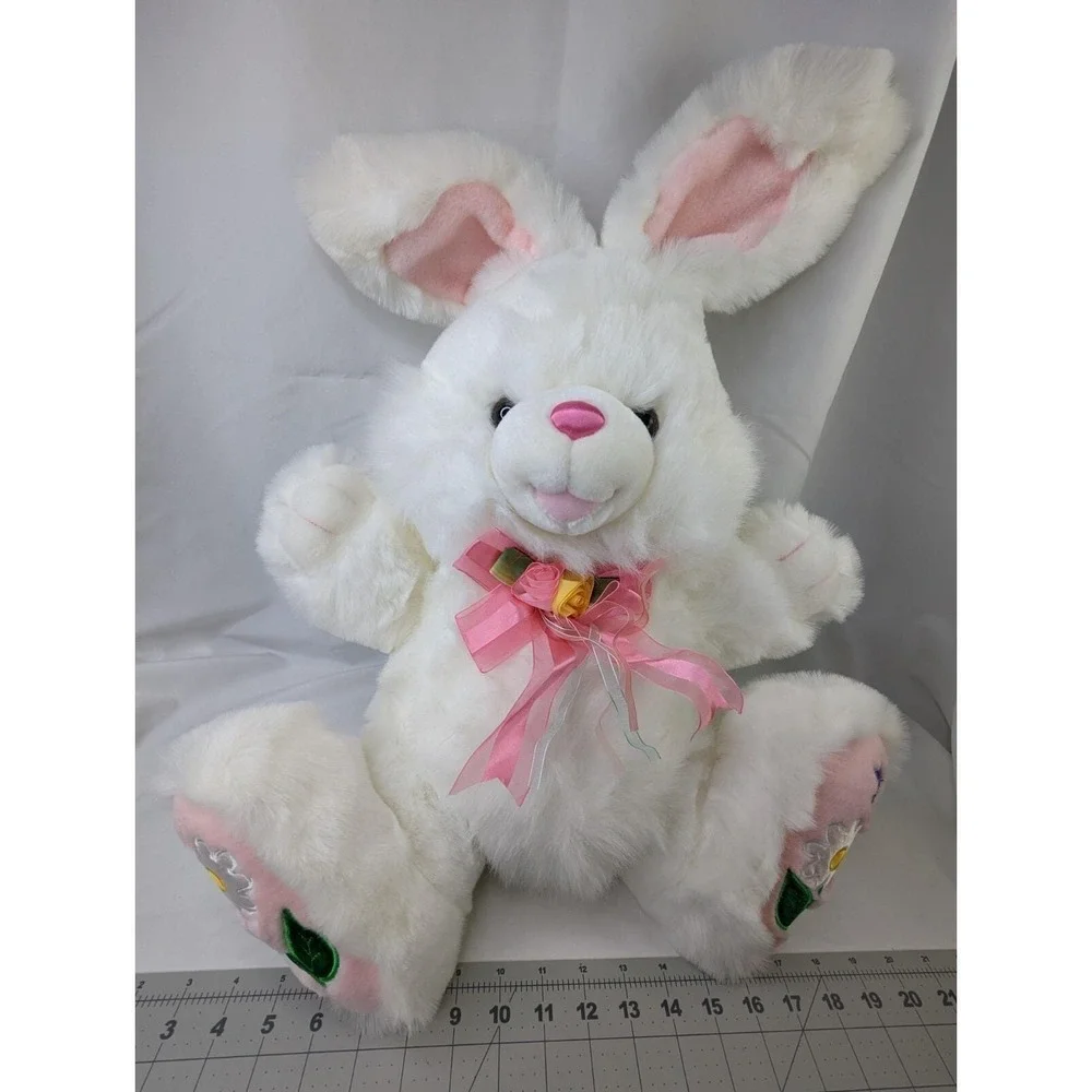 Tb Trading Co Hopster Rabbit Plush Bunny‎ White  24 Inch Pink Flowers Stuffed